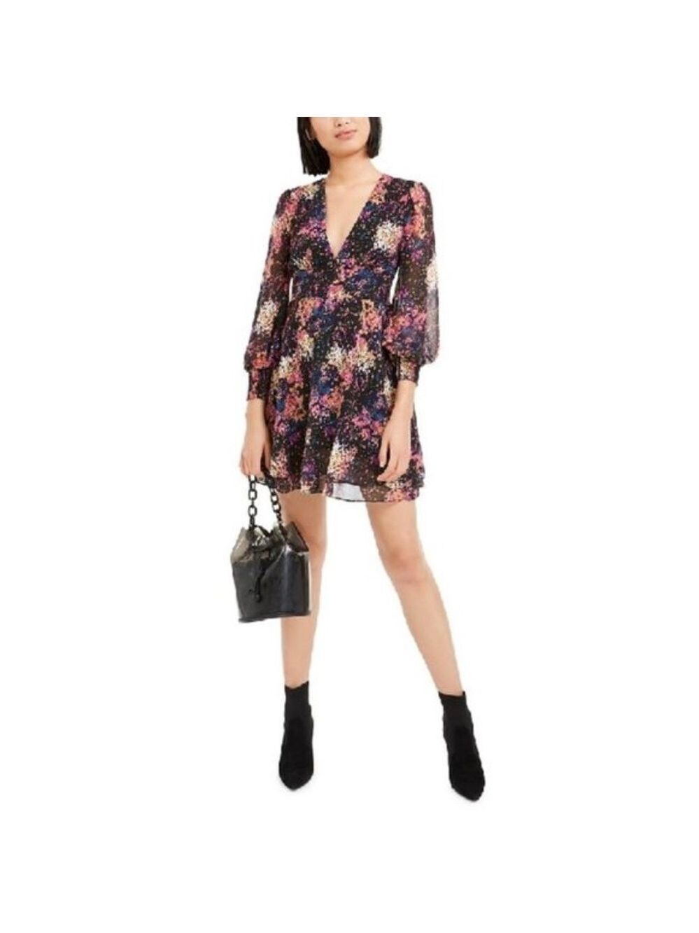 Bar III Confetti Printed Blouson-Sleeve Dress